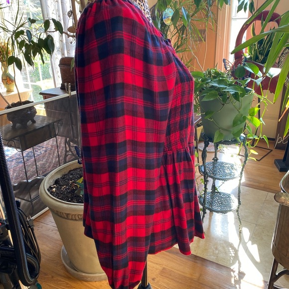 Torrid Red and Navy Plaid Smocked Top - Picture 2 of 4